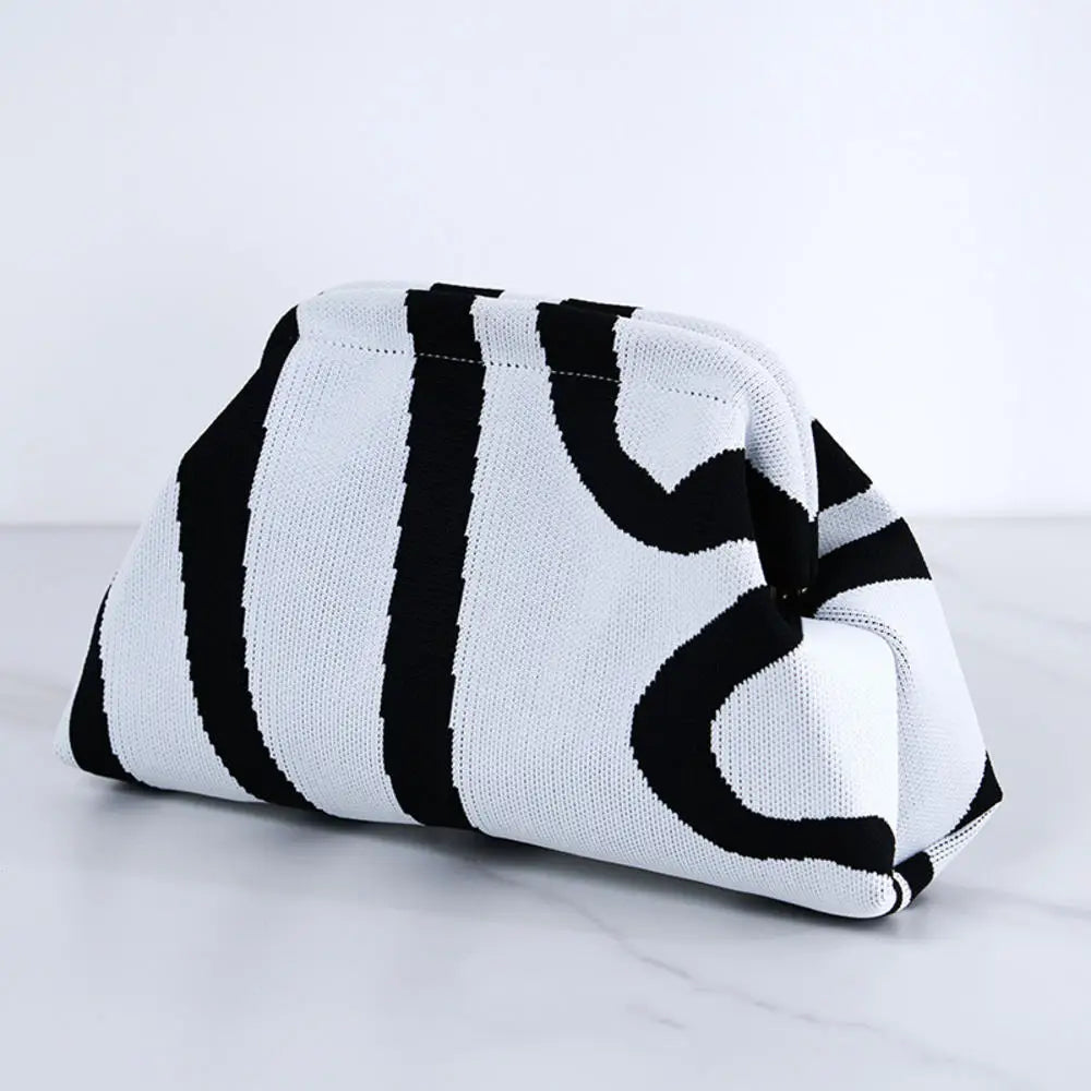 Women's Striped Beach Clutch Bag Versatile Small Woven Crochet Handbags Purses Knitting Dumpling Clutch Casual Bag