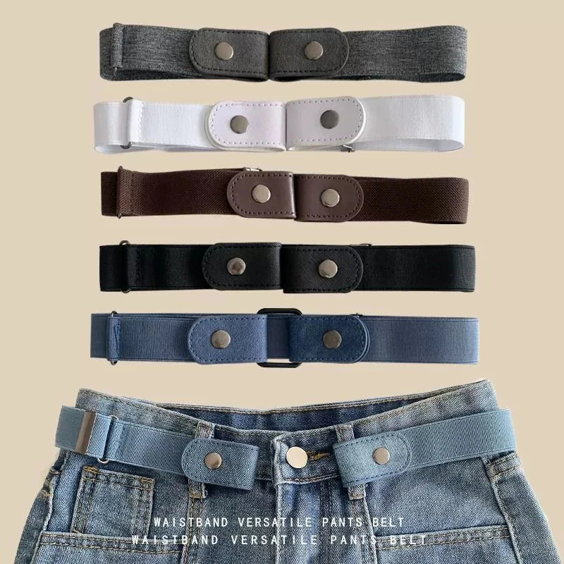 Elastic Adjustable Invisible Waist Belt Canvas Buckle-free Belt For Women Men No Buckle Easy Wear For Jeans Pants Dress