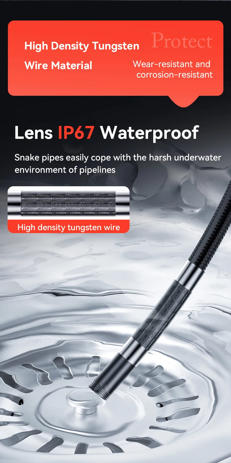 1080P car automatic maintenance hole endoscope 6MM 180 degree steering inspection camera with 8 LED portable tools IP67