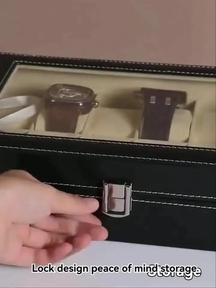 1pc Watch Organizer - 12-Slot Display Case with Lock & Removable Pillows | Synthetic Leather Storage for Men/Gifts/Travel