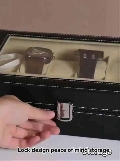 1pc Watch Organizer - 12-Slot Display Case with Lock & Removable Pillows | Synthetic Leather Storage for Men/Gifts/Travel