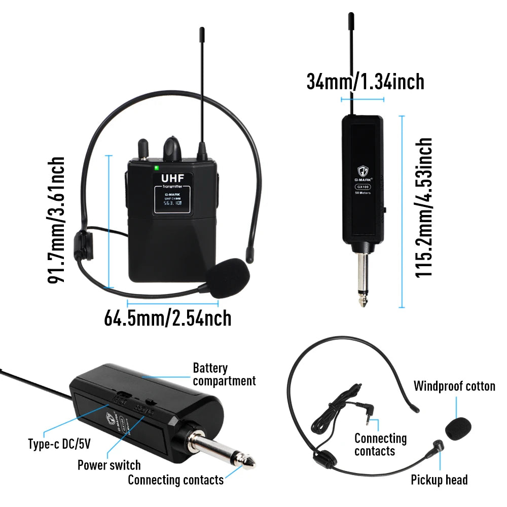 Wireless Transmitter System G-MARK GX100 Professional UHF headset Mic 50M For Party Show Stage Wedding Church