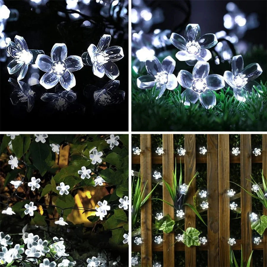 Outdoor Solar Led String Lights Cherry Flowers  Light Strings 8 Lighting Modes Solar Lamp for Camping Wedding Christmas Decor