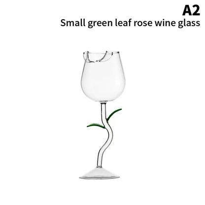 Rose-Shaped Red Wine Glasses Rose Shape Wine Glass With Colored Rose Leaves 150/400ml Rose Shaped Red Wine Goblet Cocktail Cup