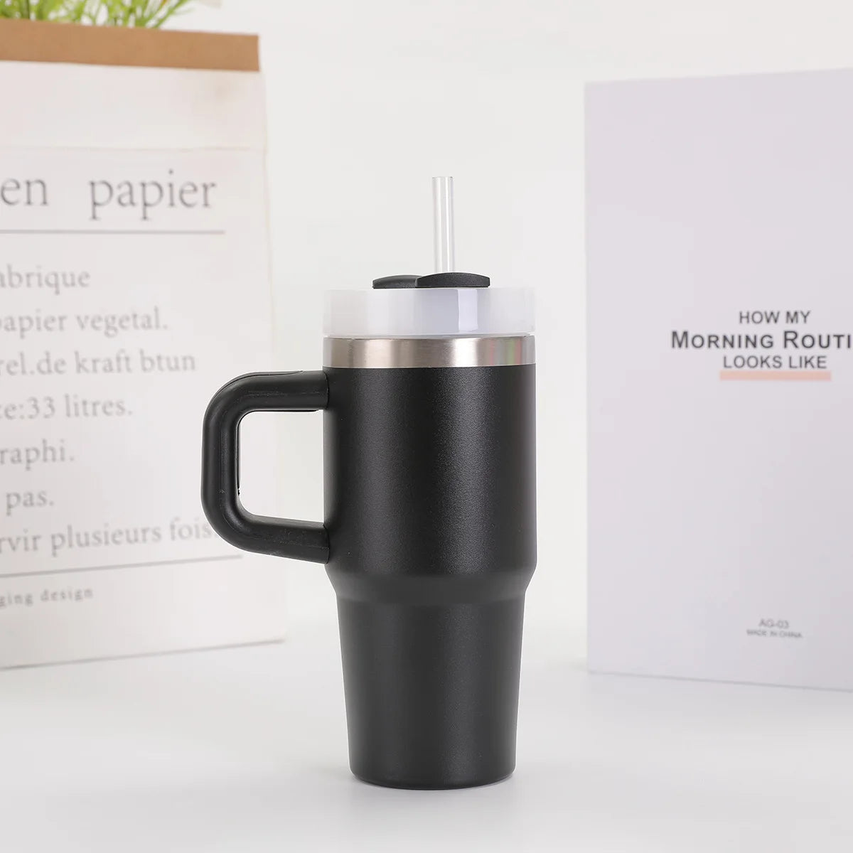 14oz Car Mug with Handle Double-layer Vacuum Coffee Cup Portable Sport Water Bottle 304 Stainless Steel Travel Thermal Cup