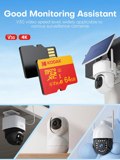 Kodak Mircosd Card with Adapter U3 V30 Class 10 Micro sd Card Memory Card TF Card 32GB/64GB/128GB/256GB Supports 4K & Full HD