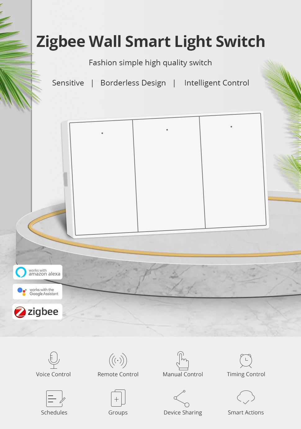 Zemismart Zigbee US Wall Light Switch Work with Tuya Samrt life APP No Neutral Interruptor Timer Alexa Google Home Voice Control