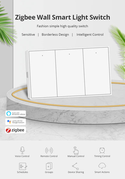 Zemismart Zigbee US Wall Light Switch Work with Tuya Samrt life APP No Neutral Interruptor Timer Alexa Google Home Voice Control