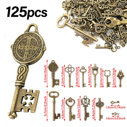 125Pcs Vintage Antique Bronze Plated Metal Love Heart Key Charms Pendant DIY Jewelry Making Findings Accessories Craft