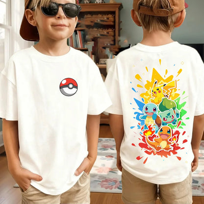 Summer Pokémon AnimeT-shirts Boys Pure Cotton Short-sleeved Top Casual Suitable for Both Boys and Girls, Parent-child Outfits.