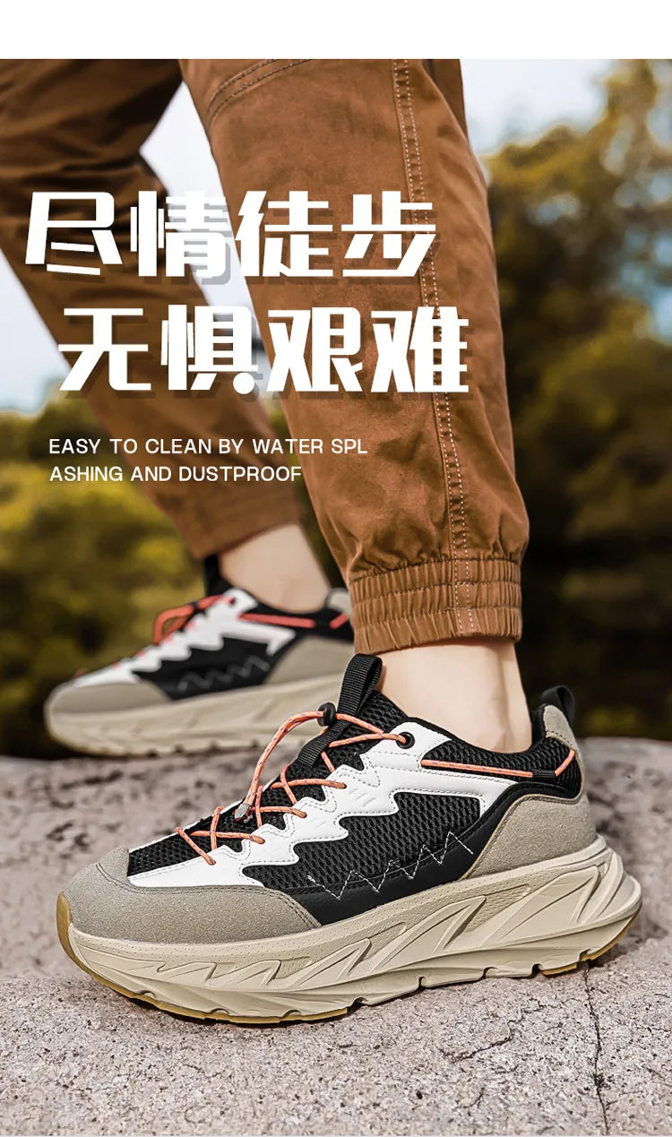 Men's Hiking Shoes Breathable Mesh Leather Upper Non-slip Rubber Sole Outdoor Casual Trekking Walking Shoes Size 39-45