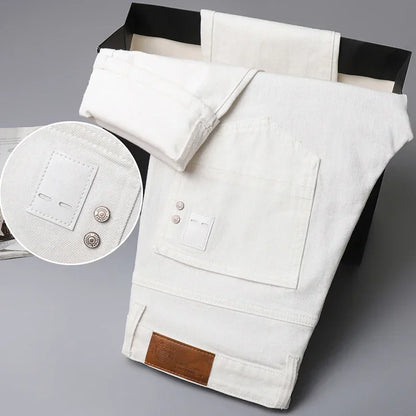 6 Colors New Jeans Men's Stretch Cotton Denim Pants Classic Straight Fashion Fit Autumn Business Casual Trousers Man Clothes