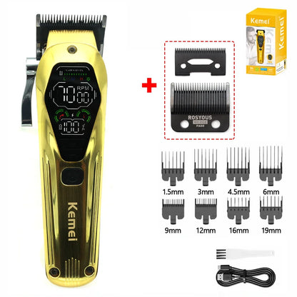 Kemei KM-1698 Men's Hair Clipper 9000RPM 10W High Power Full Metal DLC Blade LED Display Professional Hair Cutting Hair Trimmer