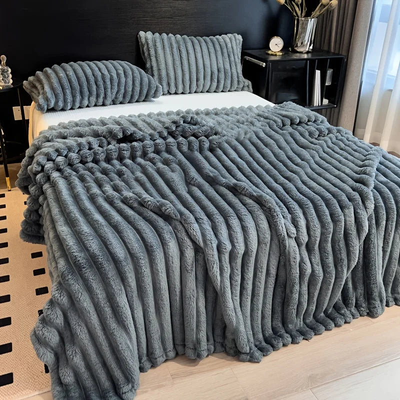 Solid Thickened Wide Striped Flannel Multifunctional Blanket, Can Be Used As Bed Sheet Cover Blanket, Sofa Blanket,nap Blanket