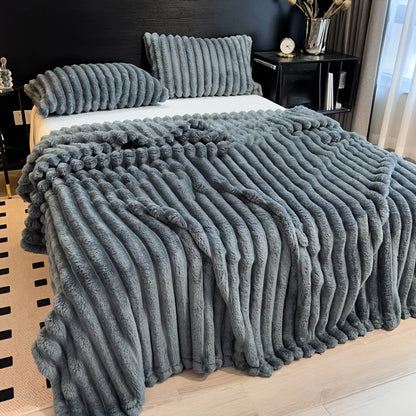 Solid Thickened Wide Striped Flannel Multifunctional Blanket, Can Be Used As Bed Sheet Cover Blanket, Sofa Blanket,nap Blanket