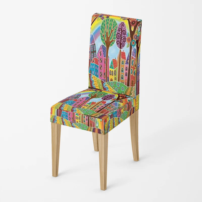 Home chair cover Oil painting style kitchen chairs Coversadjustable dining elastic fabricchairs covers chair cover for wedding