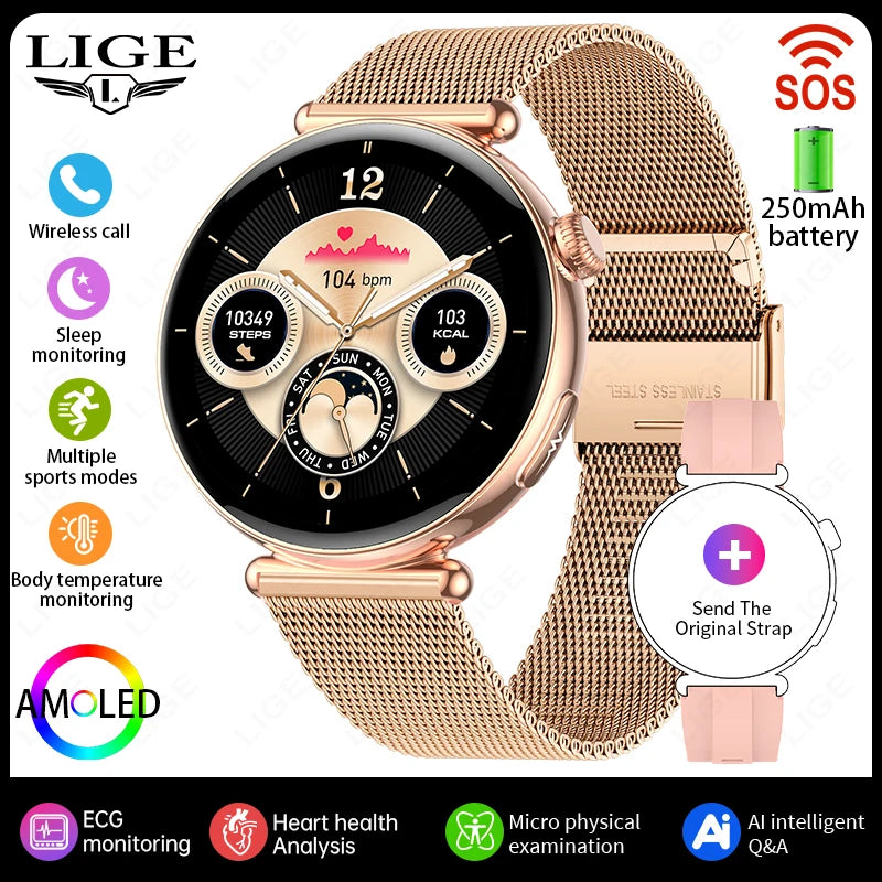 Smartwatch zdrowotny klasy pielęgniarskiej dla kobiet z ekranem AMOLED HD, wodoodpornością IP68, ciśnieniem krwi, połączeniami BT – modny zegarek dla kobiet