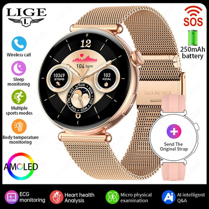 Smartwatch zdrowotny klasy pielęgniarskiej dla kobiet z ekranem AMOLED HD, wodoodpornością IP68, ciśnieniem krwi, połączeniami BT – modny zegarek dla kobiet