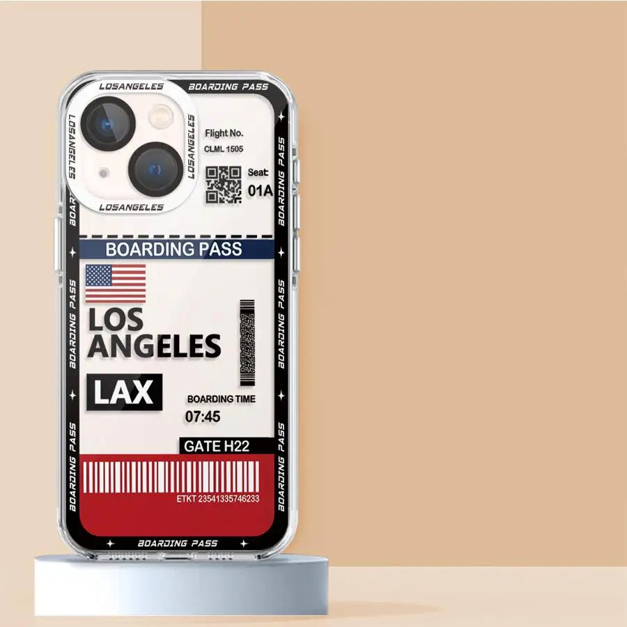 Los Angeles New York Boarding Pass Case for iPhone 17 Pro Max 11 X XS XR 14 16 Plus 12 13 Mini Air 15 6 6S 7 8 SE Soft Phone