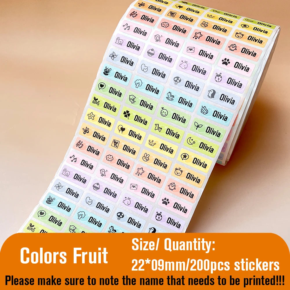 200Pcs Custom Waterproof Hebrew Name Stickers Personalized Children Hologram Label  Sticker With Students School Stationery Tag