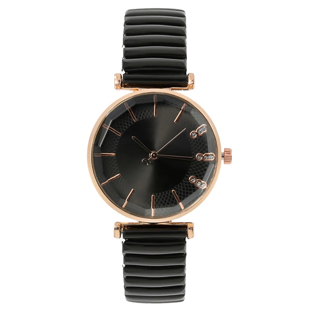Luxury Treasure Blue Crystal Ladies Quartz Watch - Casual Stainless Steel Stretch Strap Fashion Women's Dress Clock