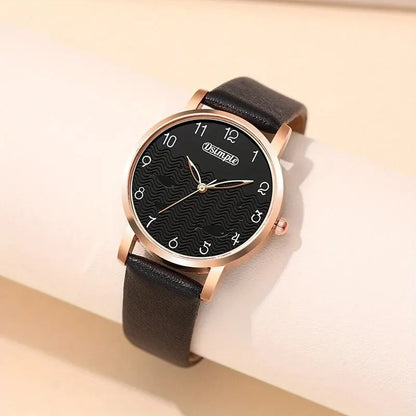 6pcs Sets Luxury Women's Black Leather Watches Butterfly Dial with Quartz Wristwatch Women Earring Bracelet Necklace Set