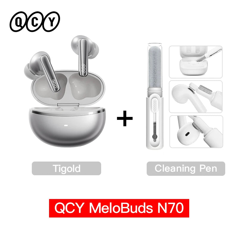 QCY MeloBuds N70 Adaptacyjne ANC Bezprzewodowe słuchawki douszne Bluetooth 6.0 LDAC Hi-Res Audio 6 mikrofonów Ładowanie bezprzewodowe Słuchawki 50 godzin IPX5