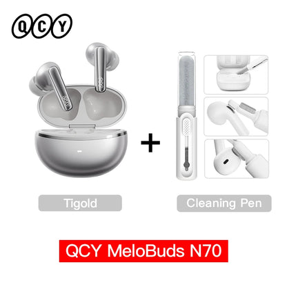 QCY MeloBuds N70 Adaptacyjne ANC Bezprzewodowe słuchawki douszne Bluetooth 6.0 LDAC Hi-Res Audio 6 mikrofonów Ładowanie bezprzewodowe Słuchawki 50 godzin IPX5