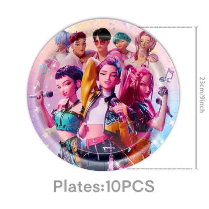 K-pop Kids Birthday Party Supplies All-in-One Decor Set-Paper Tableware Cups Candy Box Gift Bags Banner for Festive Celebrations