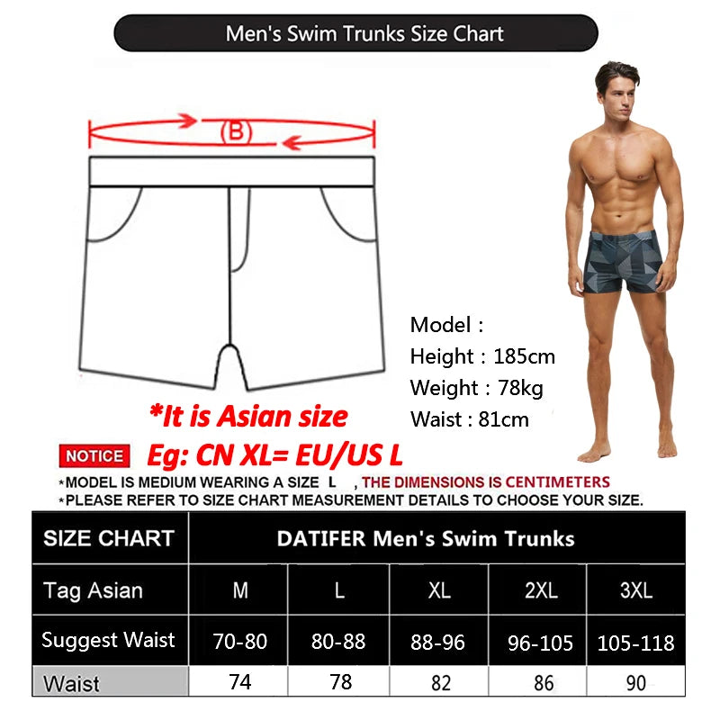 Datifer Brand 2026 Hot Sale Man Swimtrunks Breathable Adjustable Elastic Swimwear Male Swim Briefs  Bañador Hombres Short