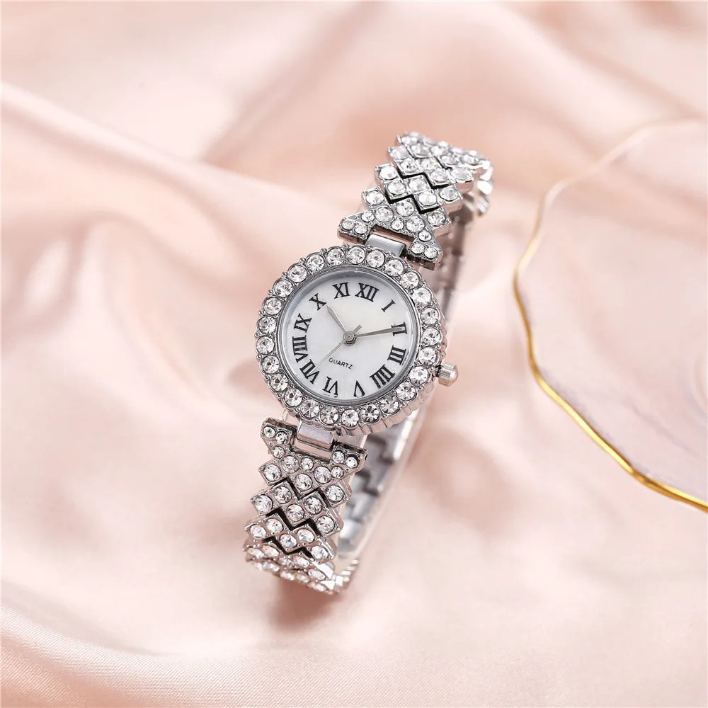 2PCS Women's Watch Fashion Rhinestone Ladies Analog Quartz Watches Bracelet Set Reloj Mujer Girls Clock Gift Relogio Feminino
