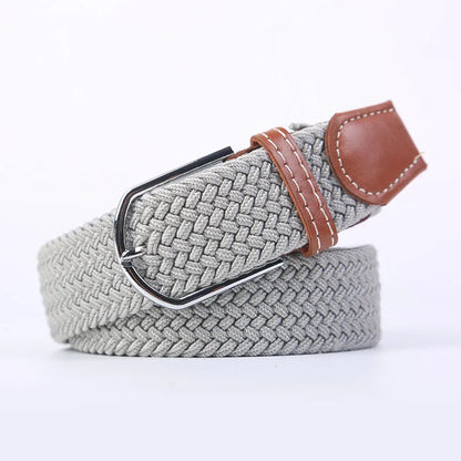 Unisex Elastic Fabric Woven Casual Women Belt Pin Buckle Expandable Braided Stretch Canvas Stylish Leisure Belts for Men