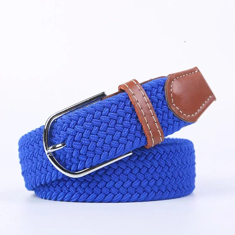 Women Casual Knitted Elastic Belt Pin Buckle Webbing Strap Woven Canvas Braided Stretch  - Belts for Men