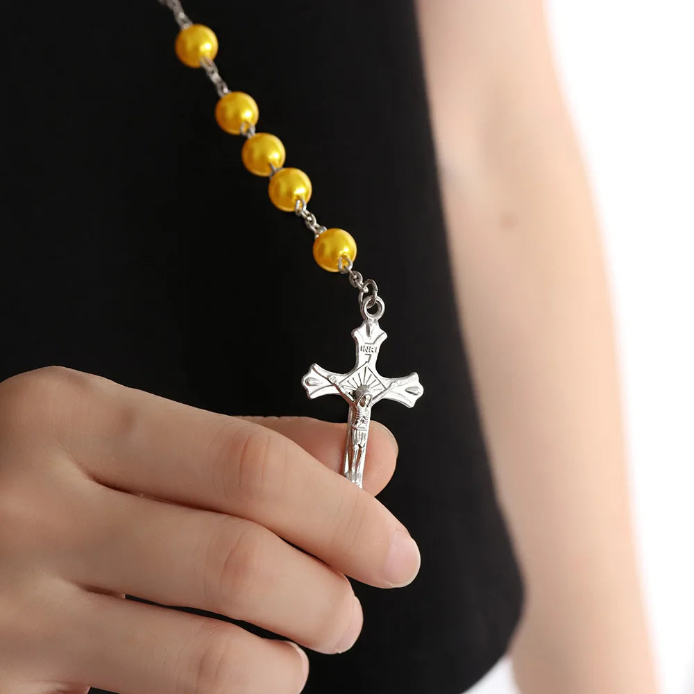 Fashion Vintage Cross Necklace Rosary Beads Chain Jesus Crucifix Virgin Mary Pendant Chain Jewelry Necklace
