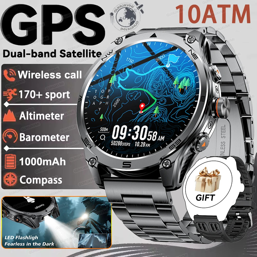 2026 New Military grade GPS Smart Watch Built-in Dual-band AGPS path 10ATM Waterproof Compass 1000mAh 170+Sports Smart Watch men
