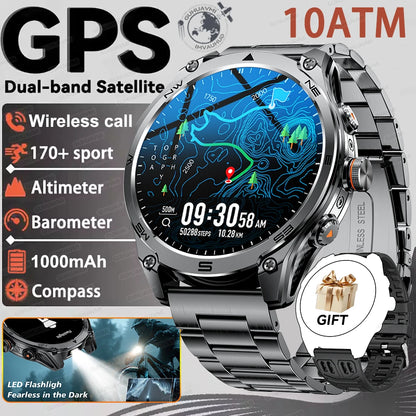 2026 New Military grade GPS Smart Watch Built-in Dual-band AGPS path 10ATM Waterproof Compass 1000mAh 170+Sports Smart Watch men