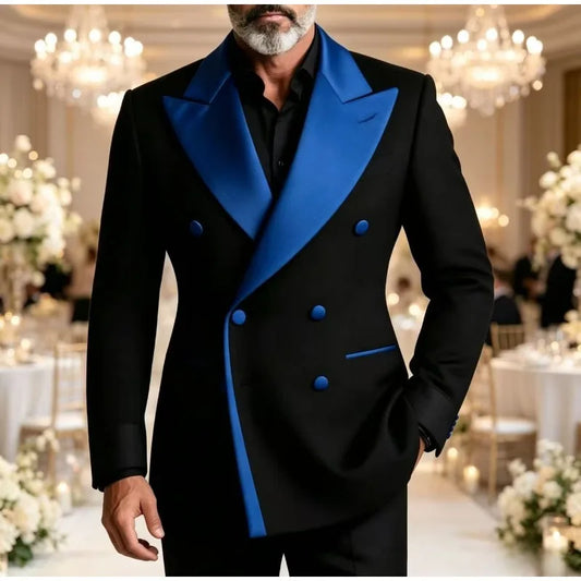 Men's Double Breasted Peak Lapel Wedding Suit Custom 3-Piece Groom Tuxedo Separates Formal Wedding Suit for Grooms Slim Fit Suit