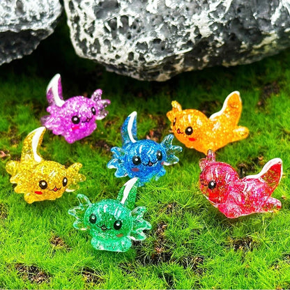 5/10pcs Mini Resin Glitter Axolotl Animal Miniatures, Garden Fairy Ornament, Home Desk Potted Plant Micro Landscape DIY Decor