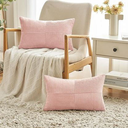 Textured Striped Patchwork Corduroy Throw Pillowcase for Lumbar Pillow Covers 12x20 Inches Cushion Cases Farmhouse Boho Decor