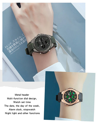 SANDA Luxury Ms LED Digital Sport Watch Fashion Casual Gold Wrist Watch Women Girl Military Waterproof Quartz Wristwatches 6062