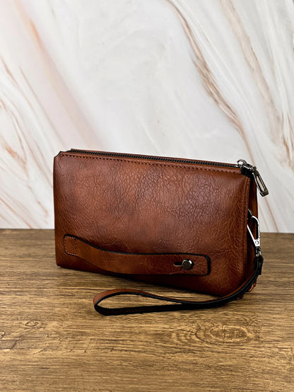 Fashion Simple Retro Men's Clutch Bag Wallet Business Large Capacity Clutch Bag Double Compartment Zipper Long Wallet Clutch Bag