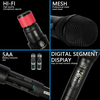 Lokchonk GLXD-2 Pro Professional Dual Channel Wireless Microphone System with 2 Handheld Mics for Stage Karaoke Speech Teaching
