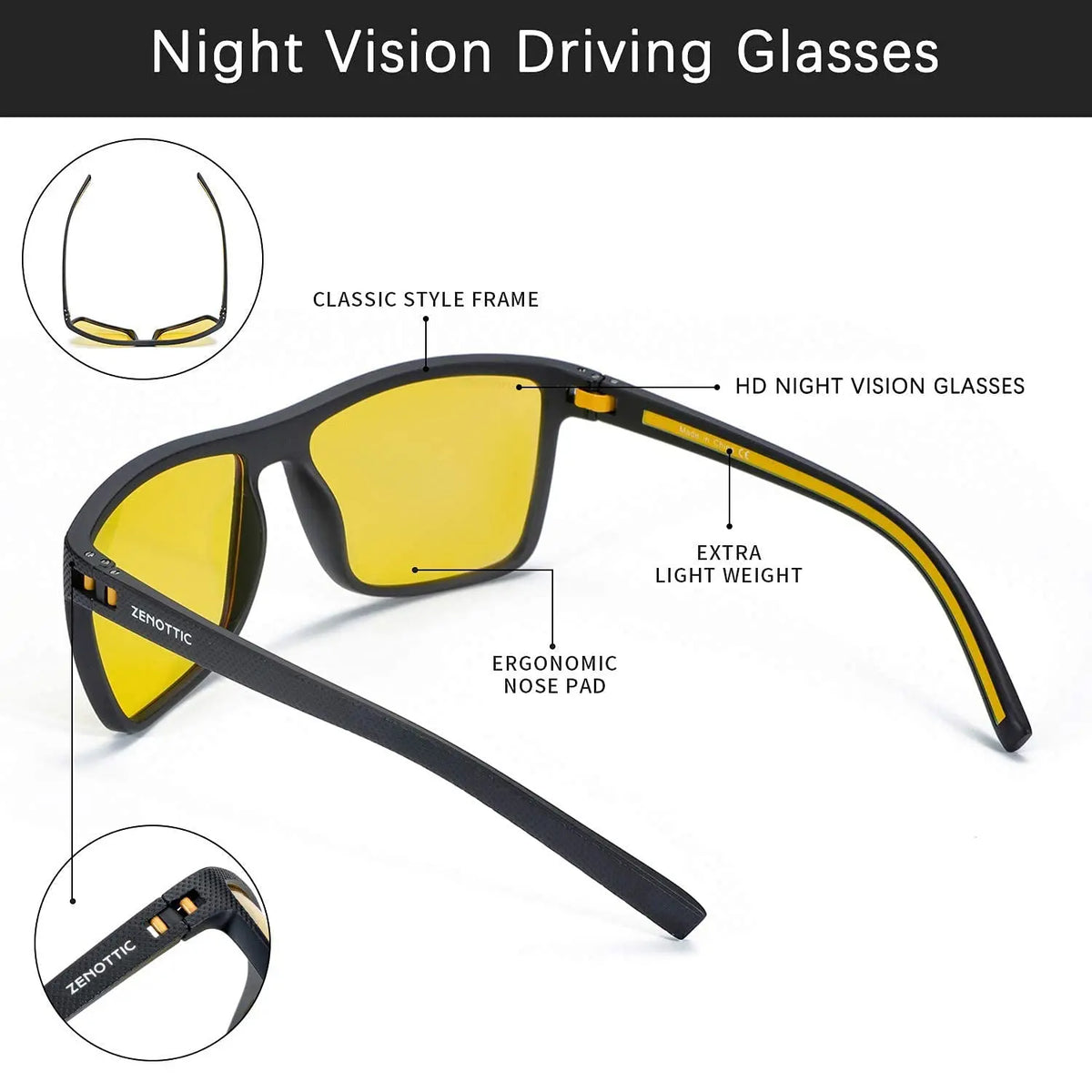 ZENOTTIC Retro Polarized Sunglasses for Men Lightweight TR90 Frame UV400 Protection Square Sun Glasses Night Vision Goggles