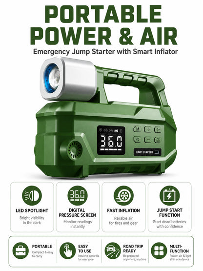 2-in-1 Car Jump Starter with Air Pump Portable Battery Booster Digital Tire Inflator for Car Truck Motorcycle