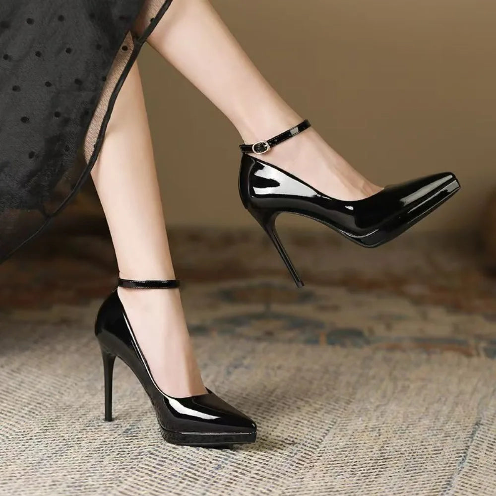11cm Super High Stiletto Heels Pumps Women Shoes Spring/autumn Ankle Strap Pointed Toe Big Size Elegant Office Shoes