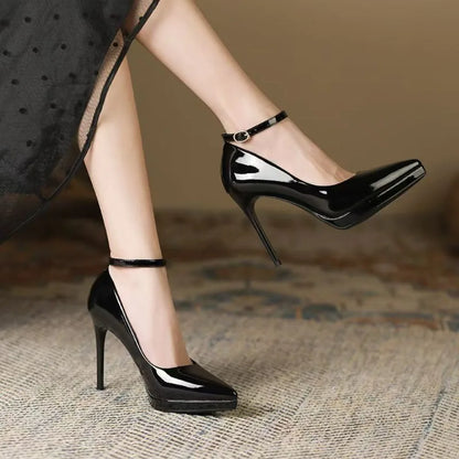 11cm Super High Stiletto Heels Pumps Women Shoes Spring/autumn Ankle Strap Pointed Toe Big Size Elegant Office Shoes