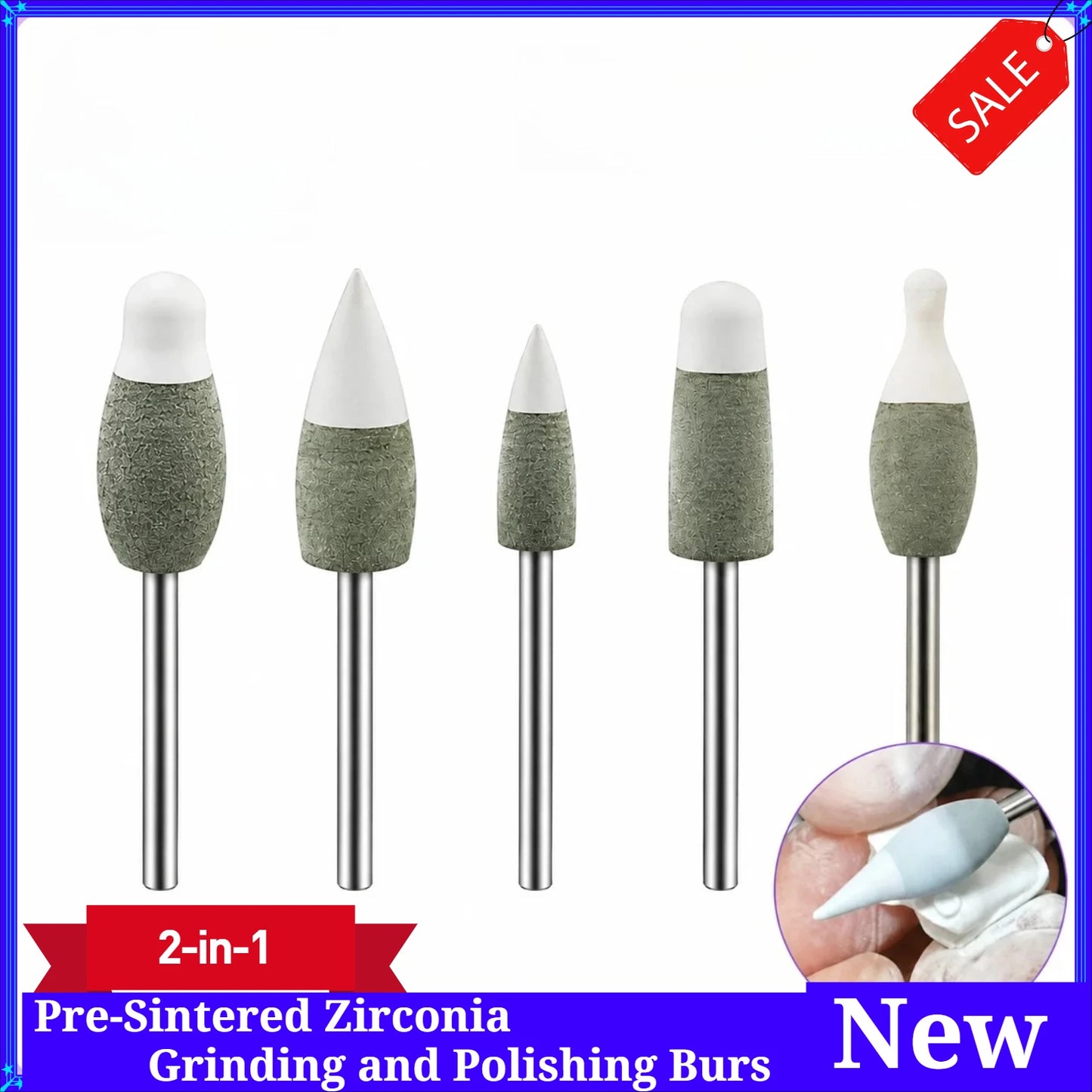 Dental Lab 2-in-1 Grinding Polishing Hand Tool for Pre-Sintered Zirconia Green State Zirconia Restoration Finishing Rotary Tool