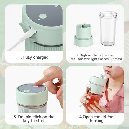 Electric Fruit Juicer Portable Wireless Blender Juice Mixer Mini Juice Cup With Straw Electric Juicer With 6-Blade USB Charging
