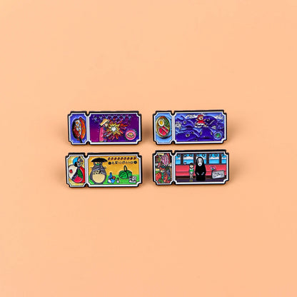 4pcs/Set Classic Anime Movie Ticket Enamel Pin Cute Cat Brooches For Lapel Pins Badge on Backpack Accessories Jewelry Fans Gift