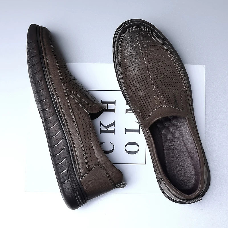 Men's Summer Slip-on Hollow Loafers, Soft Sole Business Casual Shoes, Breathable Anti-slip Driving Shoes-WC887-1